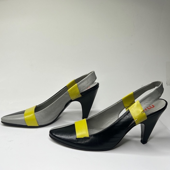 Miu Miu Sz 35 Leather Colorblock Slingback Heels Shoes - Picture 5 of 15